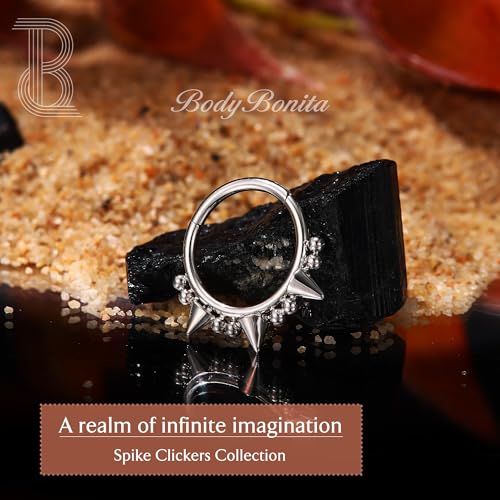 BodyBonita Spike 16G Septum Rings - 316L Stainless Steel Nose Rings Hoops for Women Men Helix Piercing Jewelry Tragus Daith Conch Cartilage Hoop Earring 14K Gold Plated/Silver 8 mm/10 mm2