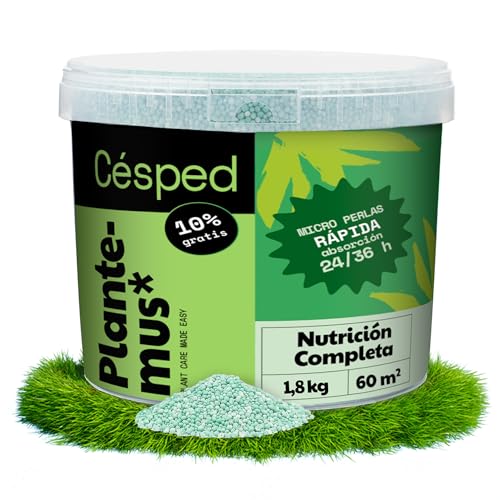 PLANTEMUS Abono Césped Premium Otoño Invierno, Fertilizante NPK (12-11-18), Nutrición Completa: Césped Fuerte, Verde y Denso, Tecnología Alemana, 1.8 KG, 60 m²