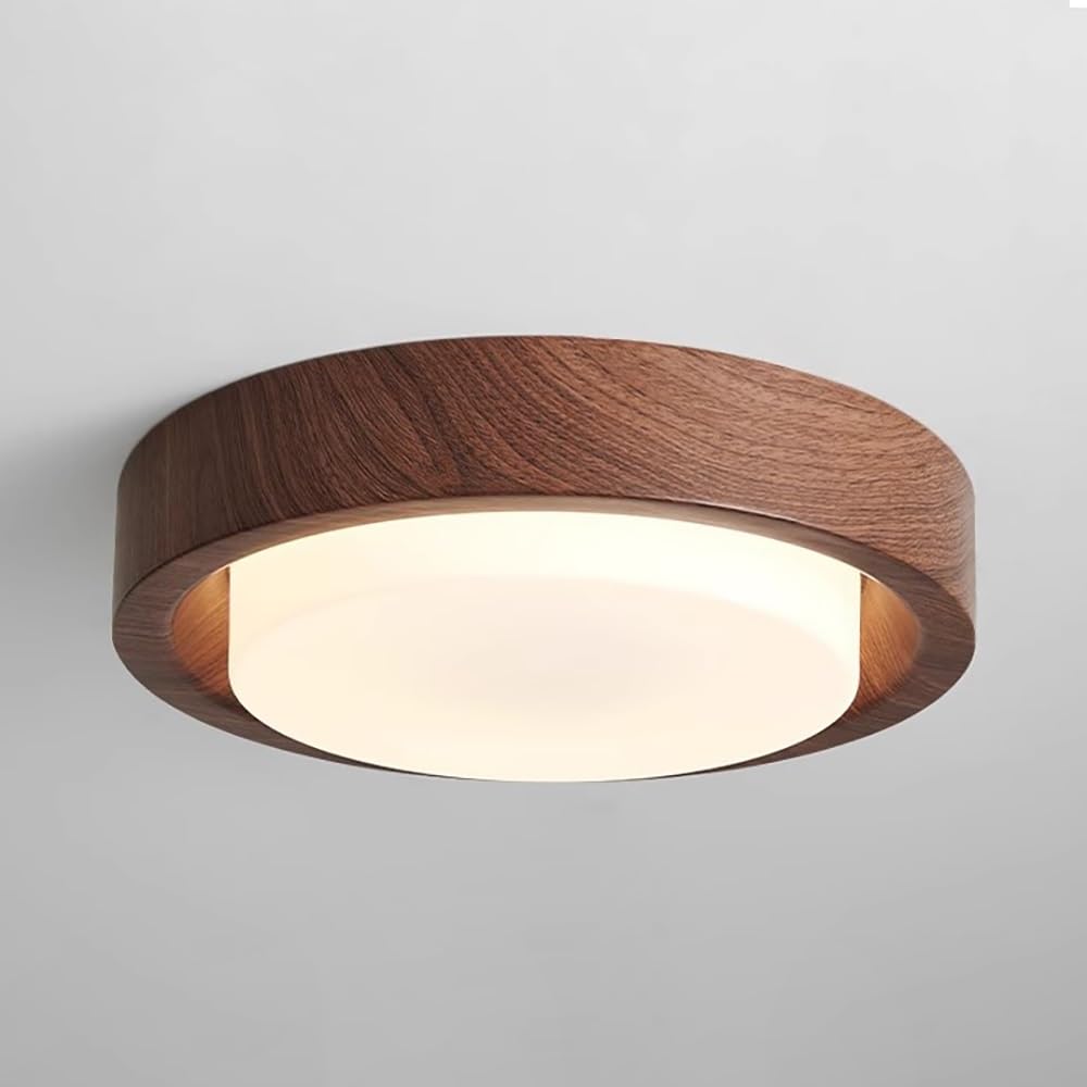 Lampy Sufitowa LED Okrągła Styl Drewna Nowoczesna, Plafon Regulowane Oświetlenie Sufitowe Pełne Widmo Sypialnia Korytarz(Walnut,33cm/12.99in)