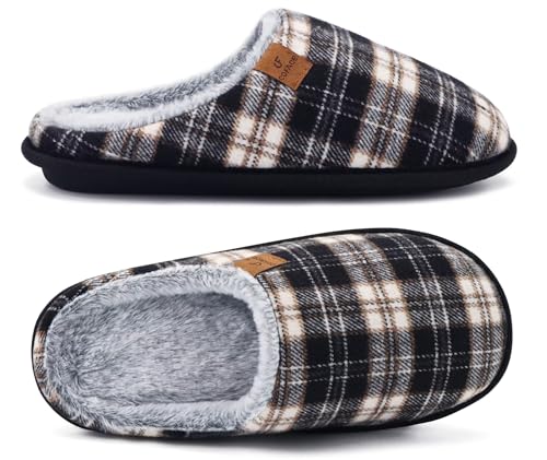 Image of COFACE Mens Cozy Memory Foam Scuff Slippers Casual Slip On Warm House Shoes Indoor /Outdoor Sandal Slippers With Arch Support Rubber Sole Size 7-15