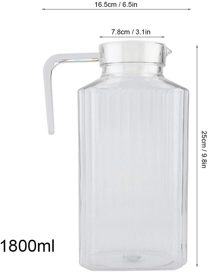 Tbest 1800ml Acrylic Transparent Juice Bottle Striped with Handle Water Ice Cold Juice Jug with Lid for Bar Home