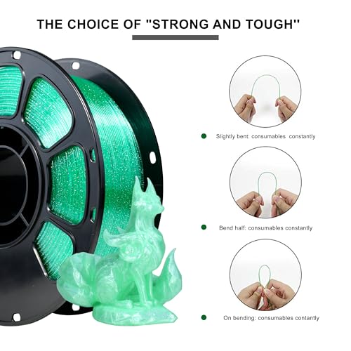 Image of iBOSS Glitter PETG Filament 1.75mm, Transparent 3D Printer Filament Shiny Sparkle Material with Glitter, Flash Point Series 1KG Spool, fit Most FDM 3D Printers, PETG Glitter Mint Green