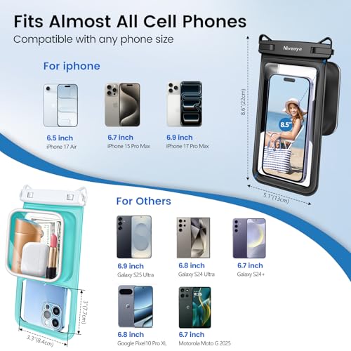 Niveaya 2 Pack IPX8 Waterproof Phone Pouch, Large Space Cell Phone Pouch Floating, Water Proof Phone Case with Lanyard, Phone Dry Bag Beach Cruise Ship Essentials(Up to 8.5") by Niveaya - Used condition - Image 5