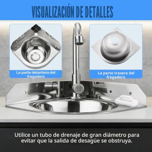 Lavabo esquinero pequeño con grifo monomando y kit de desagüe para ahorrar espacio en pared 5