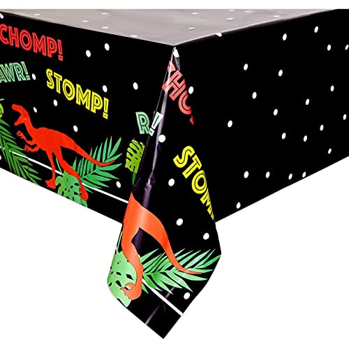 Image of BLUE PANDA Dinosaur Plastic Tablecloth - 54 x 108 in, Black, 3 Pack - Disposable Table Cover for Dinosaur Birthday Party Decor