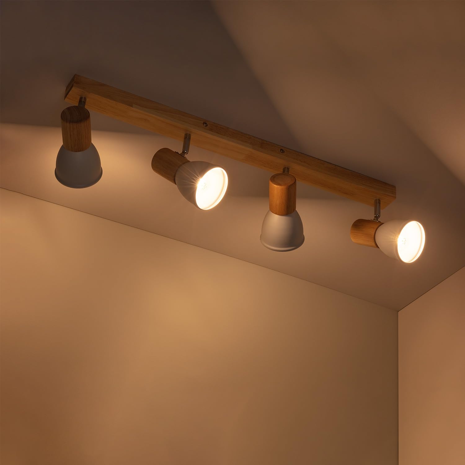 LEDKIA Lámpara de Techo Madera y Metal 4 Focos Tautau Blanco