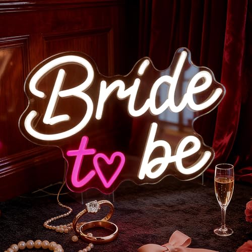 Image of Bride to Be Wedding Sign, USB Powered Neon Signs with Dimmer and Sticky Hook, Hanging LED Light Sign Decorations, Home Decor for Bedroom Party Wall 16.54 * 11.42 inch