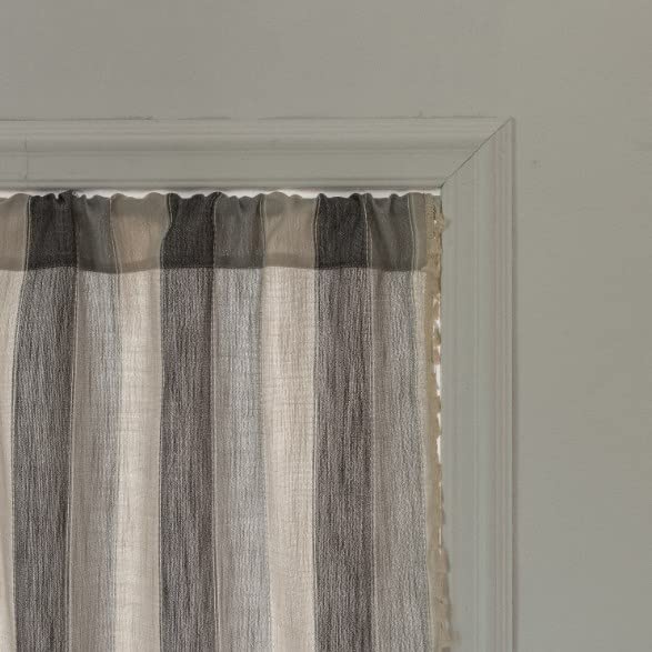 THE WHITE SHOP Linen Kitchen Curtains Striped Tier Curtains Farmhouse Cafe Curtains Balanced Stripe Curtains Light Filtering Rod Pocket Curtains for Bathroom（Grey）