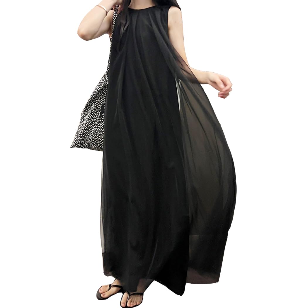 [SIPERLARI] ノースリーブ ロングワンピース レディース, シフォン,…