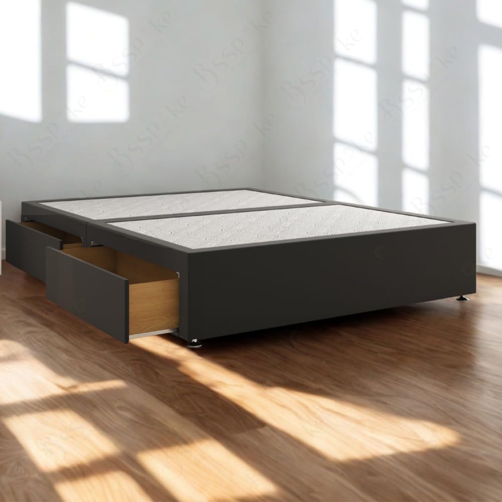 BSSPOKE Hard Divan Bed Base with 2 or 4 Storage Drawers Plush Velvet Upholstered Platform UK Handmade Bed Base (Black Plush, 4ft6" Double (with 4 Drawers))