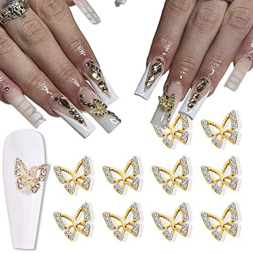 Butterfly Nail Charms Butterflies Nail Charms with Diamond Design Alloy Butterfly Nail Rhinestone Decor for Women Girls Gold Butterfly Charms for Nails 10PCS