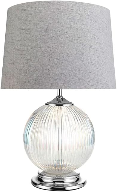 LITECRAFT Iridescent Tint Ribbed Glass Table Lamp E14 Base with Shade in Nickel