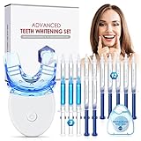 Teeth Whitening Kit, Bledras Professionelles Zähne Bleaching Set, 12 Bleaching Gel, 3 Beruhigungsgel, Zahnseide, Zahnschale, Schonend Zahnaufhellung zu Hause, 15 Minuten Zahnbleaching
