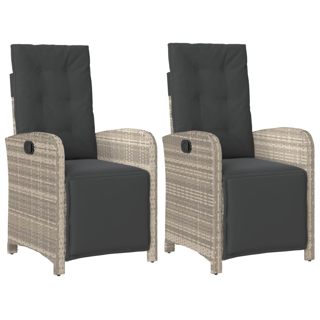 Festnight 2X Sillón Reclinable de Ratán para Exteriores con Cojines, Sillón Reclinable Jardín, Sofá de Ratán Ajustable, Sillón Exterior Terraza Balcón Butaca Patio,Gris Claro(con reposapiés)