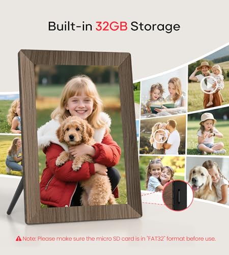 Image of Frameo 10.1 inch Digital Picture Frame with 32GB Memory Wood WiFi Electronic Photo Frame 1280 x 800 IPS Touch Screen Auto-Rotate Slideshow Wall Mountable Share Photos /Video Remotely Anywhere