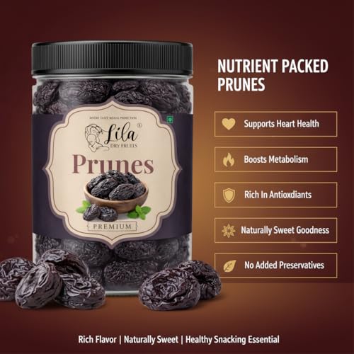 Image of LILA DRY FRUITS Premium Prunes 1 kg (500g x 2) Dried Plums | Naturally Sweet Pruune Soft & Juicy Dried Fruit Snack | High Fibre Healthy Snack for Daily Nutrition, Baking Smoothies Perfect for Gifting