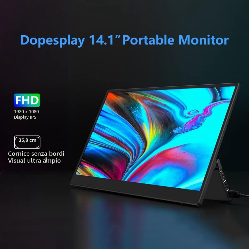 Monitor Portátil 14,1 Pollici 1080P Full HD Estensore di Schermo per Laptop Schermo IPS per Giochi di Secondo Schermo Esterno