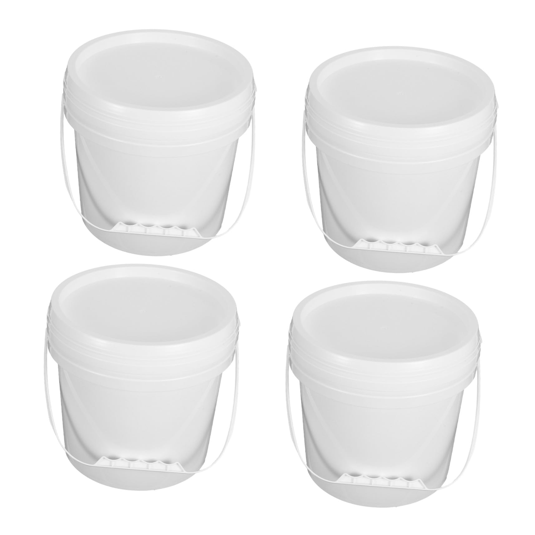 NUOBESTY 4 pezzi Secchiere Plastica con Manico e Coperchio Contenitori Alimentari Riutilizzabili per Gelato Latte Marmellata e Zuppe Ampio Spazio e Facili da Pulire Bianco Opaco