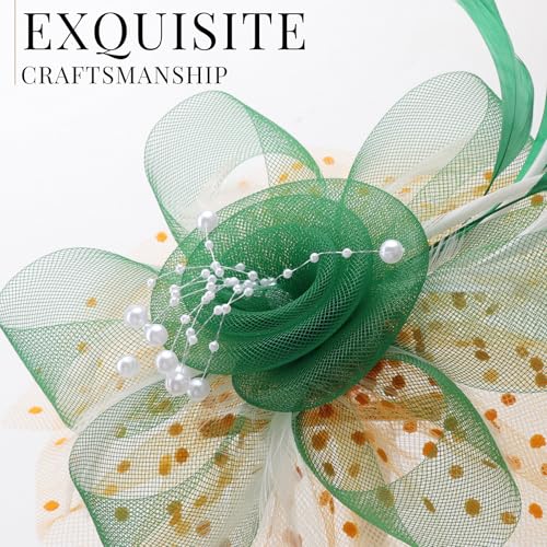 Image of DRESHOW Fascinators Hat Flower Mesh Ribbons Feathers on a Headband and a Clip Tea Party Headwear for Girls and Women