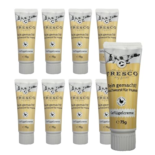 FRESCO Dog Fein Gemacht! Geflügel Leberwurst Hunde Tube | 87% Frischfleisch & Mono-Protein | Premium Hundeleckerli getreidefrei | Gesundes Hundetraining | 9 x 75g | Aus Deutschland