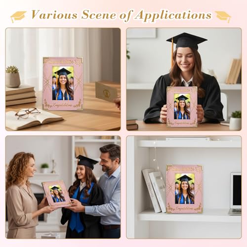 Image of FLYAB Class of 2026 Graduation Picture Frame Pink Photo Frame 4x6 Gold Foil - Congratulations Grad Gifts for Graduate Women Daughter High School College Senior Memory Keepsake Vertical Tabletop Display