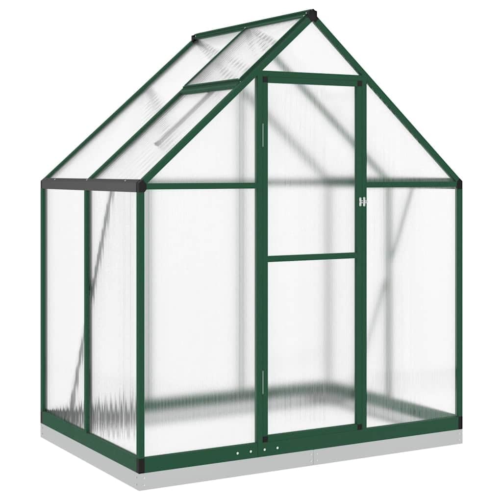 Refined Pflanzenhaus mit Dachrinnensystem Flügeltür Treibhaus für Pflanzen Frühbeet Gewächshaus mit Fundamentrahmen Grün 169x114x202 cm Aluminimum