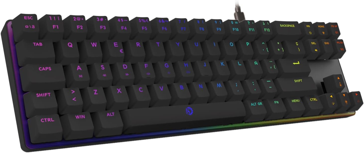 DREVO Calibur Teclado Mecánico RGB con Cable Mini USB 60%, Teclado Portátil para Gaming/Oficina con Teclas de Dirección Independientes, ES Diseño (Interruptor Azul, Negro)