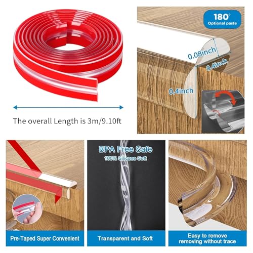 Image of Edge Protector for Sharp Edges 3 Meter, Baby Corner Protector Strip, Transparent Silicone Furniture Edge Guard, Child Safety Cushion for Table, Desk & Bed Corners
