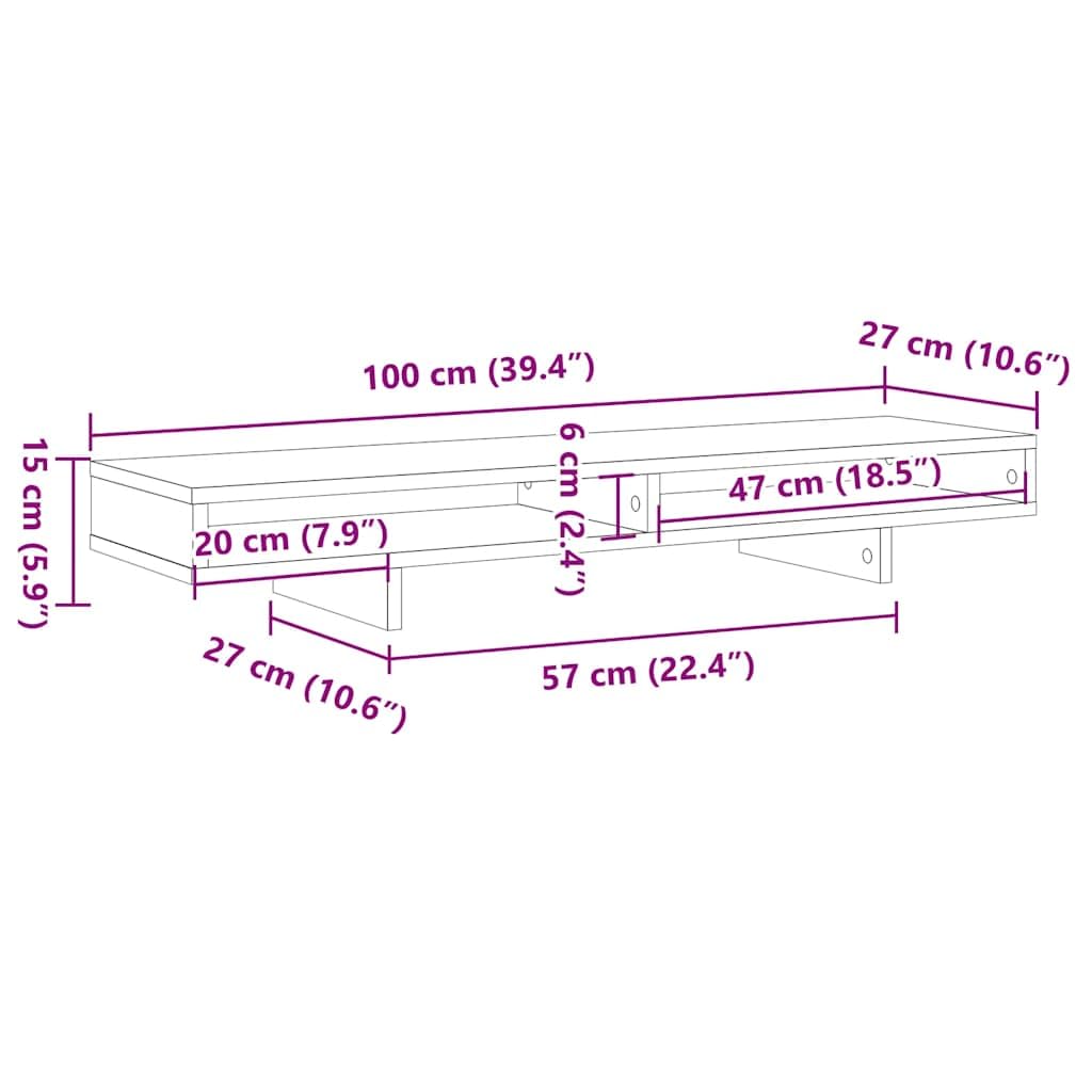 vidaXL Supporto Monitor Grigio Cemento 100x27x15cm Legno Massello Pino, Supporto per Monitor Doppio, Supporto per Monitor Regolabile, Supporto per Monitor per Computer