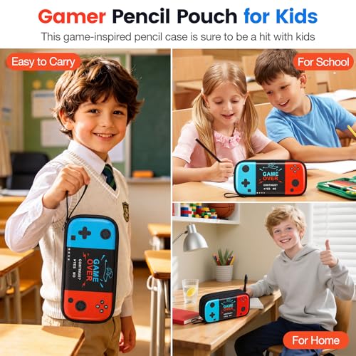 Image of Beaulyn Gamer Pencil Case for Boys - Expandable Zipper Pencil Box with 2 Compartment, Large Gaming Pen Bag Pencil Pouch Organizer for School Boy Kids