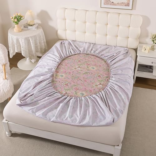 Image of FADFAY King Sheet Set 4Pcs 100% Egyptian Cotton Bed Sheets Deep Pocket Soft Breathable Vintage Misty Pink French Country Bedding Shabby Cottagecore Floral Bedding Luxury Hotel Quality for All Seasons