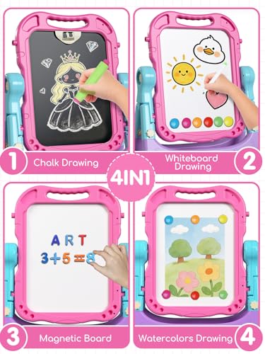image for Lehoo Castle Easel for Kids, 4 in 1 Double Sided Kids Art Easel with M