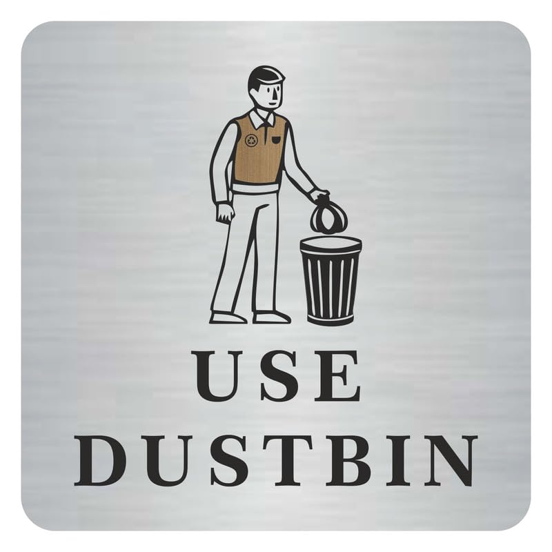 Image of USE DUSTBIN Sign, 6x6 Inch, Durable Steel, Self-Adhesive