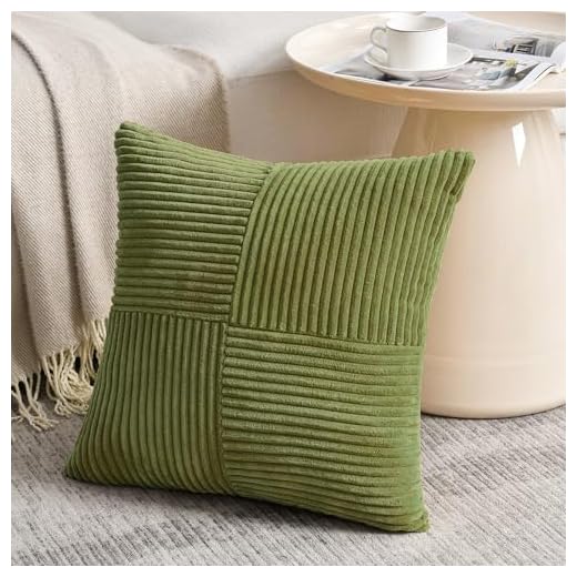 Fancy Homi Moss Green Decorative Throw Pillow Covers 20x20 Inch for Living Room Couch Bed Sofa, Farmhouse Boho Home Decor, Soft Corss Corduroy Patchwork Accent Square Cushion Case 50x50 cm