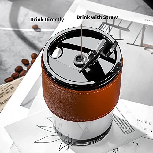 Image of 450ml Glass Sipper Mug with Leather Grip Sleeve - Leak-Proof Lid & Straw | Reusable Tumbler for Hot & Cold Beverages, Water, Juice, Coffee | Home, Bar, Office Use(Pack of 3)
