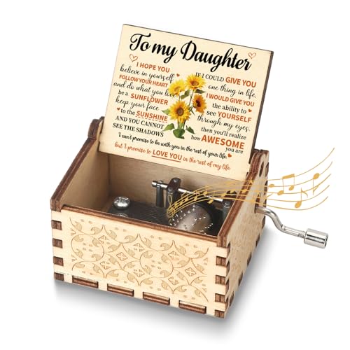 Gifts for Daughter You Are My Sunshine Music Box for Girls Teens Wooden Music Boxes Hand Crank to My Daughter Gifts from Mom Dad Sunflower Christmas Mothers Day Birthday Gifts for Adult Daughter