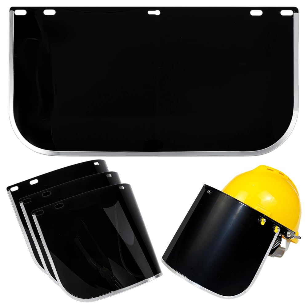 FINGERINSPIRE 4PCS Face Shield Lens 39.5x20cm PVC Protective Visor Replacement Tinted Full Face Shield Black Safety Visor Replacement for Welding Grinding DIY Cosplay