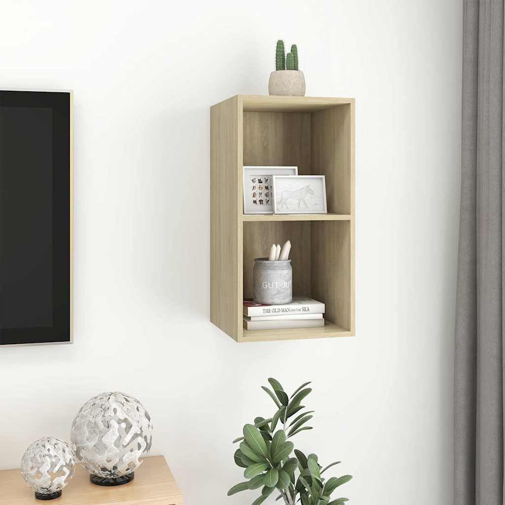 Meuble TV Mural Chêne Sonoma 37x37x72 cm Bois d’ingénierie Support Mural pour Salon Chambre ou Bureau avec Espace de Rangement élégant