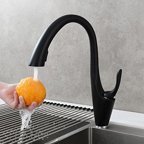 Robinet de cuisine en laiton noir avec douchette extractible et bec pivotant eau chaude/froide