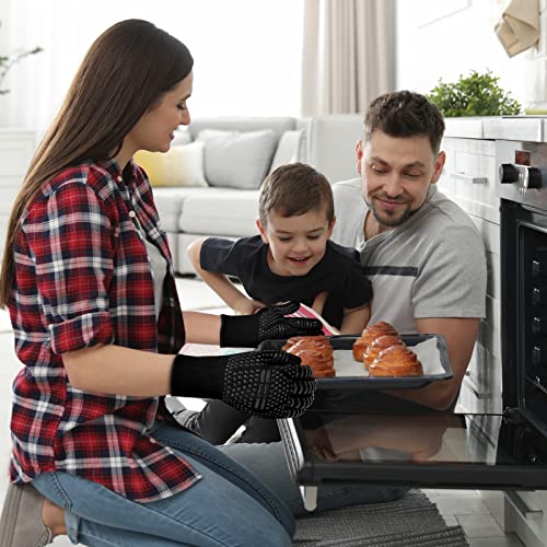 Flintronic Grillhandschuhe Hitzebeständig mit 800°C, Feuerfeste Handschuhe, Backhandschuhe, Kochhandschuhe, Ofenhandschuhe, für Backen, Küche & Grillen - Schwarz