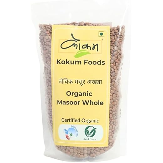 Kokum Organic Masoor Akkha 500 g Certified Organic Masoor Wh
