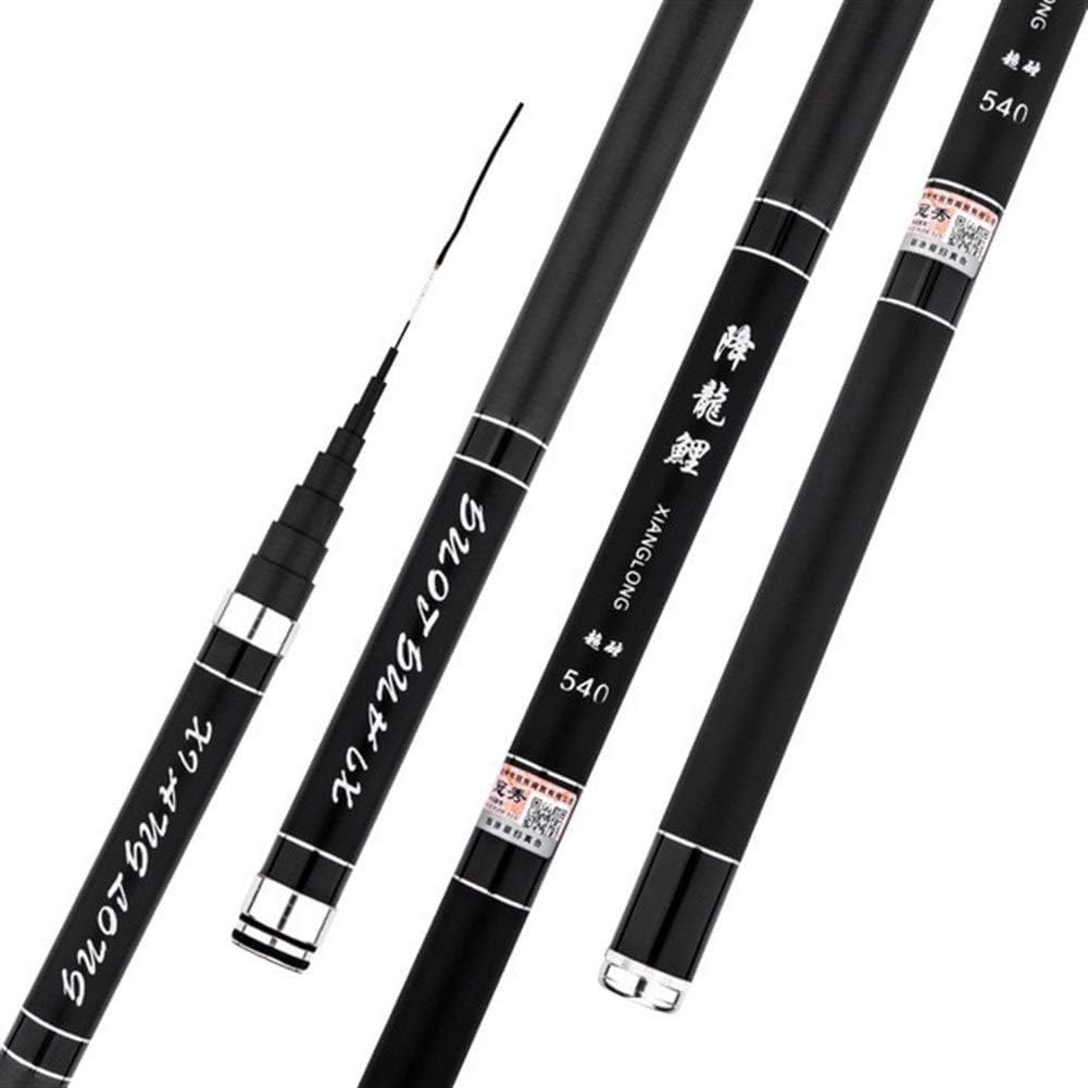 Fishing Rod Super Light Hard Carbon Fiber Telescopic Fishing Rod Freshwater Hand Pole 3.6 4.5 5.4 6.3 7 8 9M Stream Pole (Color : Black, Size : 6.3M)