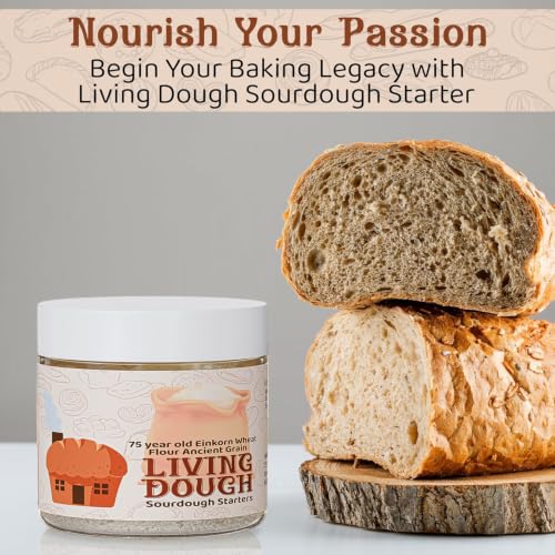 Image of Living Dough - 75 Year Old Einkorn Wheat Flour Ancient Grain Sourdough Starter Culture - Active & Live Organic Sourdough Starter for Baking - For Artisan Bread, Pizza Dough, Waffles & More