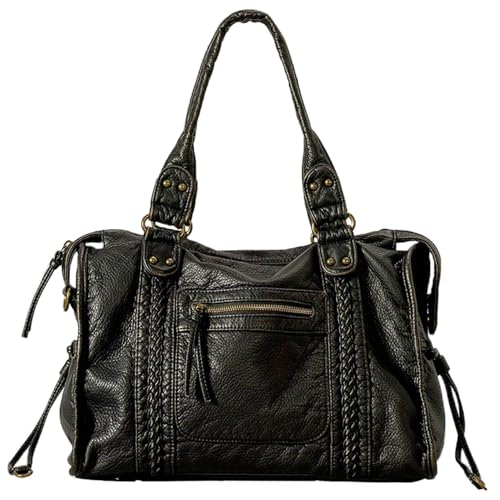 Liziblloy Womens City Bag Large Vintage Y2K Tote Slouchy Bag Washed Leather Grunge Purse Crossbody Hobo Shoulder Handbag with Adjustable Strap Black