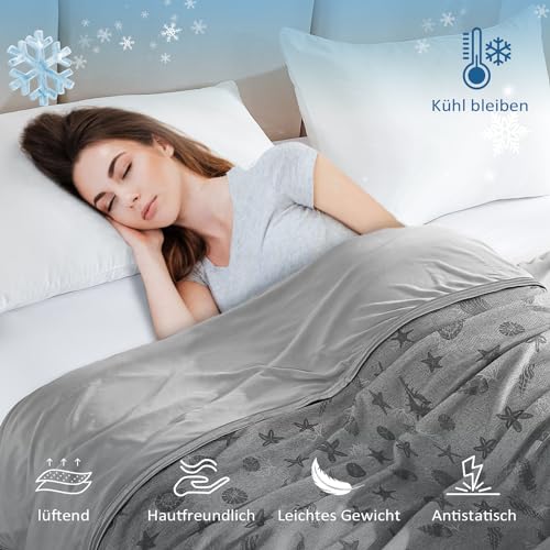 WONGS BEDDING Kühldecke Sommerdecke - mit Japanische Arc-Chill Q-Max 0,43 Kühlfasern, 2 in 1 Selbstkühlende Decke für Menschen zum Reisen Sofa Büro Betten Hause, Grau 150x200 cm