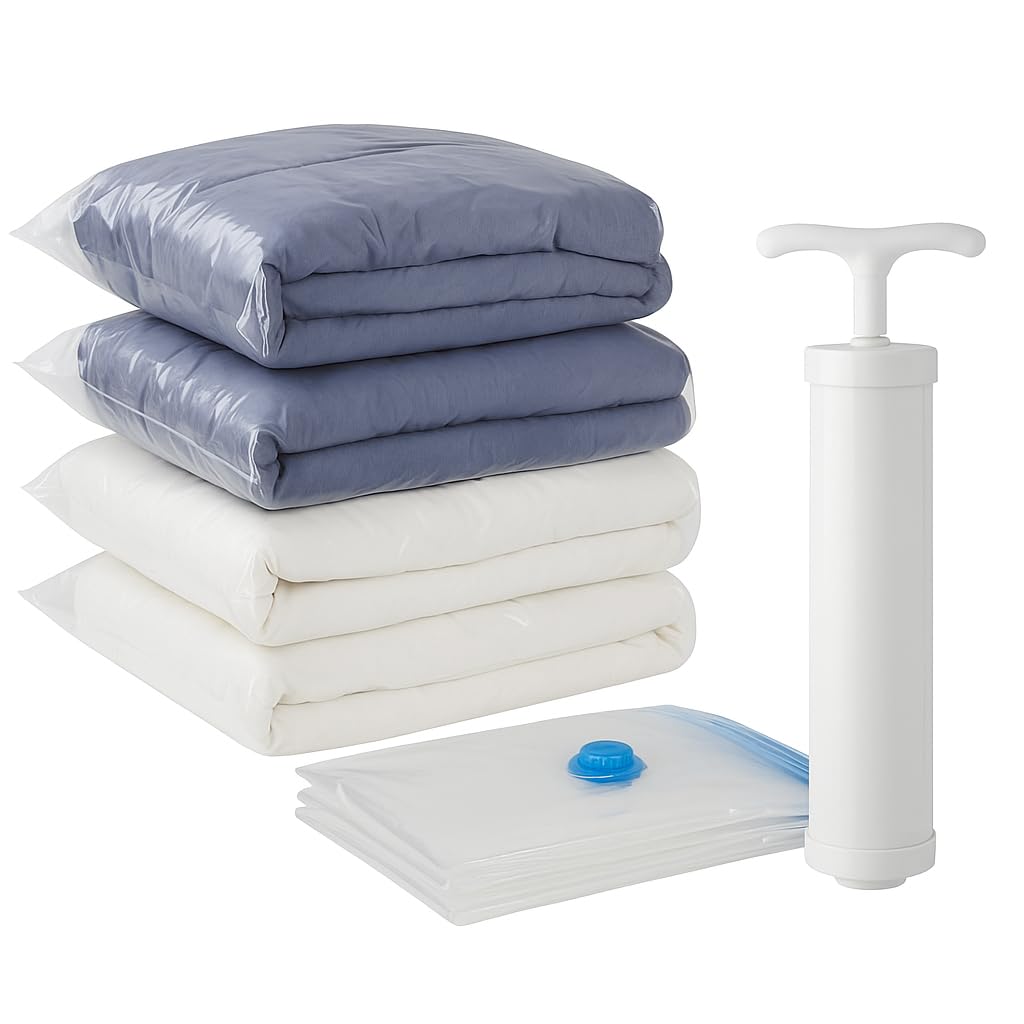 EBS Vacuum Storage Bags 20-Pack with Hand Pump – Space Saver Bags for Clothes, Blankets & Travel – Leak-Proof, Reusable, Multi-Size Set 20 Bags
