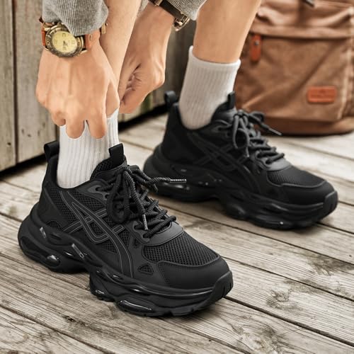 YCMM Chunky Walking Shoes Men Breathable Mesh Lace-Up Platform Sneakers Non-Slip Comfortable Casual Dad Style for Work Gym Everyday Wear2