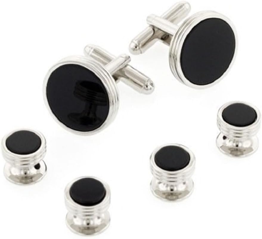 JJ Weston Onyx Tuxedo Cufflinks and Shirt Stud Set. Made in the USA