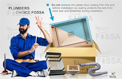 Image of Fossa 24x18x10 Inch Single Bowl Handmade Kitchen Sink | Premium Stainless Steel | Rust-Proof, Easy Clean, Deep Countertop Sink for Luxury Modular Kitchens Rose Gold (Matte Finish)