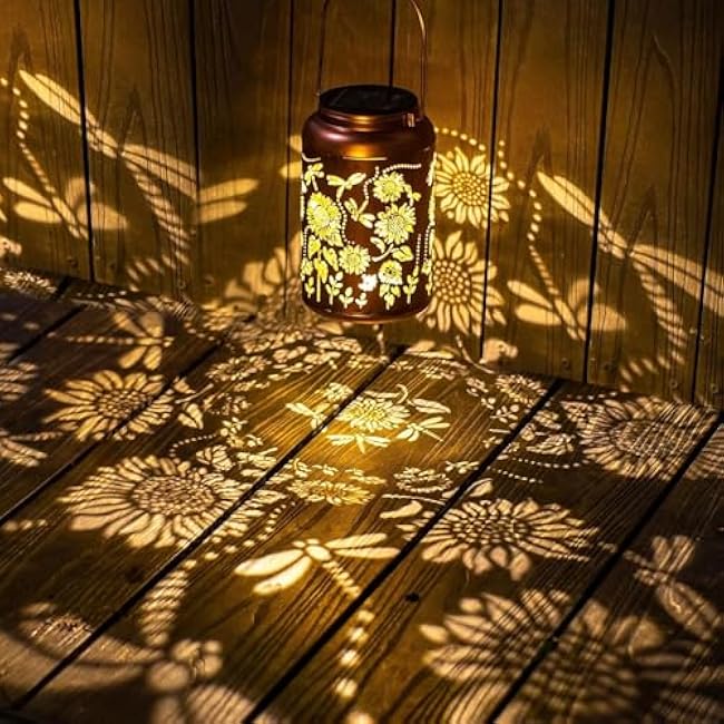 Outdoor Hanging Solar Lights , Solar Lanterns Outdoor Waterproof, Dragonfly Sunflower Garden Decor for Porch, Yard, Deck, Lawn, Backyard, Patio, Tabletop, Pathway, Landscape